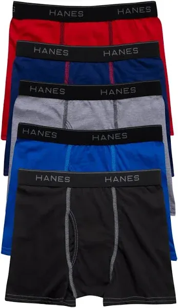 Hanes Boys Blue Green Assorted 5-Pk Logo Underwear Boxer Briefs Size L