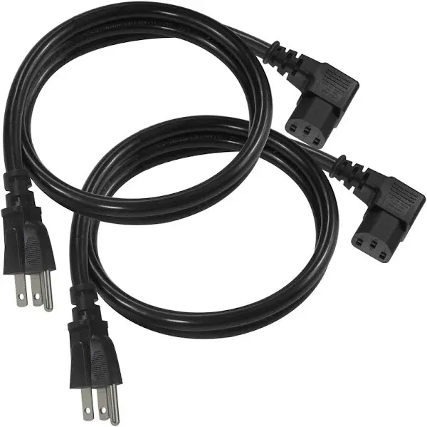 2FT 90 Degree Computer Monitor Power Cord Straight Plug NEMA 5-15P to Right Angle C13 Power Cord