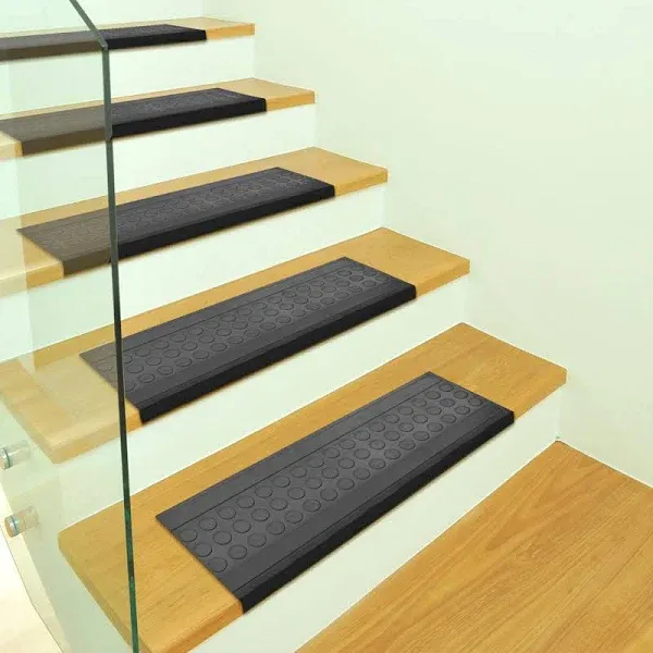 Ottomanson Waterproof Low Profile Non-Slip Indoor/Outdoor Rubber Stair Treads