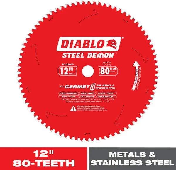 Diablo 12 in. X 80 Tooth Steel Demon Cermet II Saw Blade D1280CF