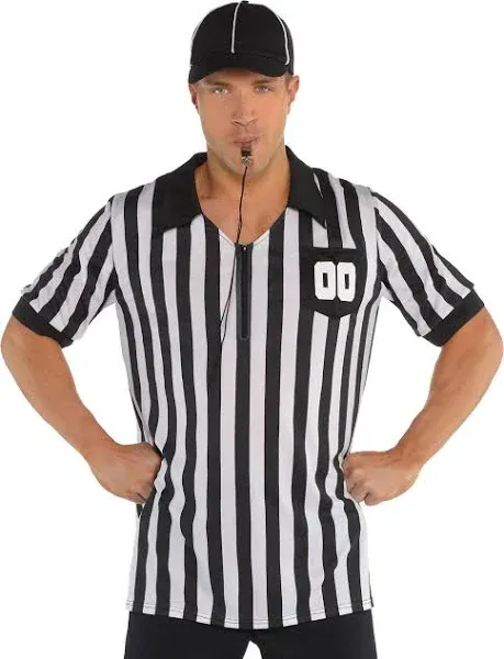 Referee Accessory Kit Costume Adult Standard Dress Up 3 Pieces Shirt Hat Whistle