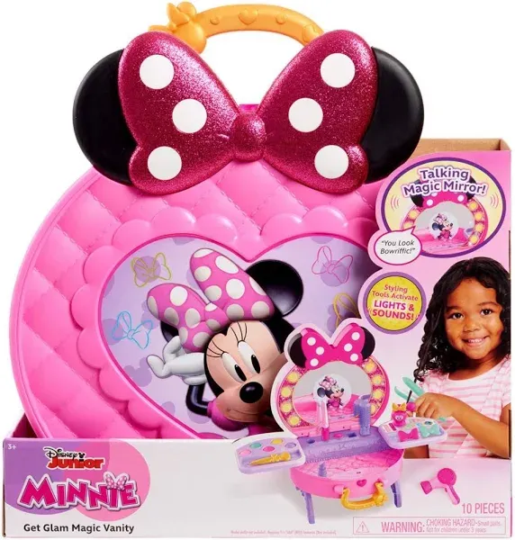 Disney Junior Minnie Mouse Get Glam Magic Table Top Pretend Play Vanity with Lights and Sounds, Officially Licensed Kids Toys for Ages 5 Up by Just Play