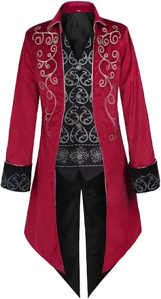 Oiefeen Medieval Steampunk Tuxedo, Performance Costume, Halloween Men's Clothing, Gothic Jacket