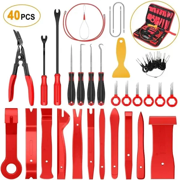 GOOACC 40Pcs Trim Removal Tool,Auto Terminal Removal Key Tool,Auto Clip Pliers Stereo Removal Tools,Car Upholstery Repair Removal Kit,Precision Hook