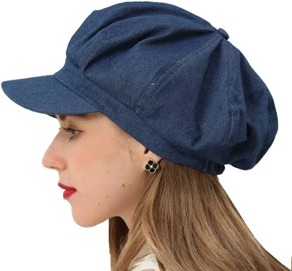 Womens Newsboy Cap Summer Beret Cap- 100% Cotton 8 Panels Vintage Cabbie Hat- Octagonal Visor Cap for Women Girls Ladies Gift