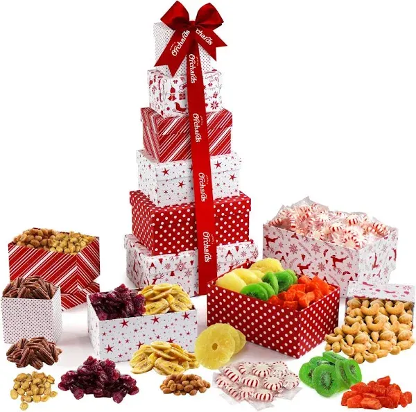 Holiday Gift Basket Tower - With Dried Fruits &amp; Nuts Gourmet Cravings Indulgence