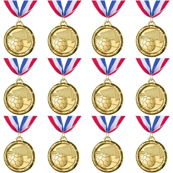 12 Pieces Soccer Medals for Awards for Kids and Adults, Gold Award Medals Set -