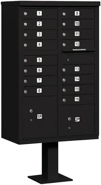 Cluster Box Unit with 16 Doors and 2 Parcel Lockers in Black with USPS Access...