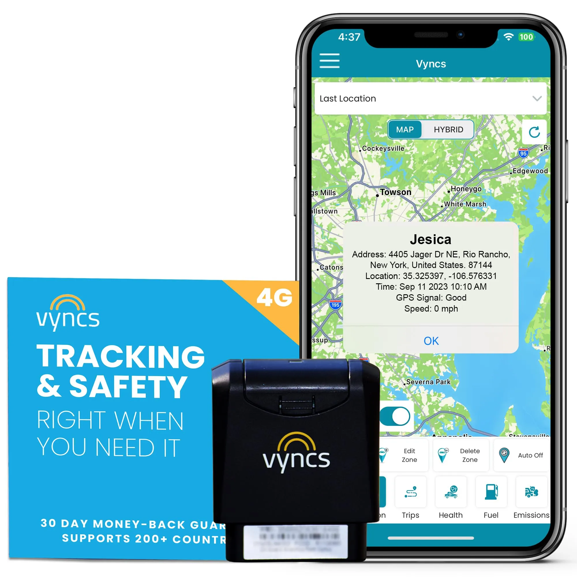 Vyncs GPS Tracker No Monthly Fee 4G Trip