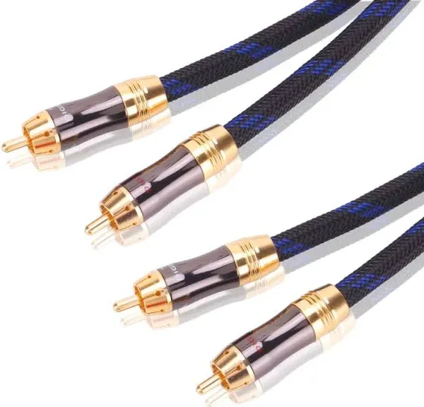 Dual 2RCA Male to 2RCA Male Stereo Audio Cable, Double-Shielded (OD 8.0mm), for Amplifiers, AV Receivers, Hi-Fi System (4 Feet)