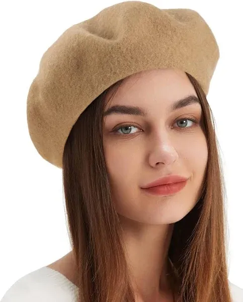 Gllutt Women Beret Hat French Style Warm Wool Solid Color