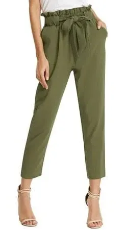 Grace Karin Olive Green Ruffle High Wasited Pants Women’s Large Paperbag