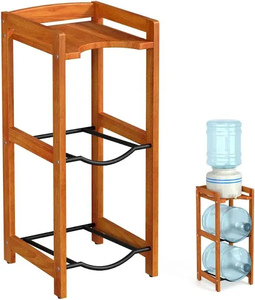 5 Gallon Water Jug Holder with Top Shelves, Natural Solid Wood Water Dispenser Stand 31"H, 3-Tiers 5 Gallon Water Jug Stand, Water Cooler Jug Rack, 5 Gallon Water Bottle Holder with 2 Slot & Top Shelf