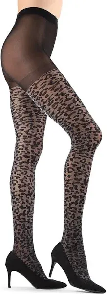 MeMoi Women's Leopard Print Shimmer Sheer Tights