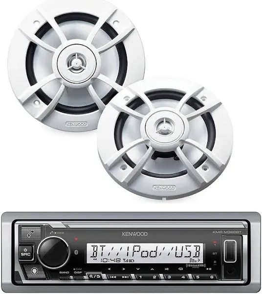 Kenwood PKG-MR382BT Marine CD Receiver w/ KFC-1633MRW 6.5&#034; 2-Way Marine Speakers