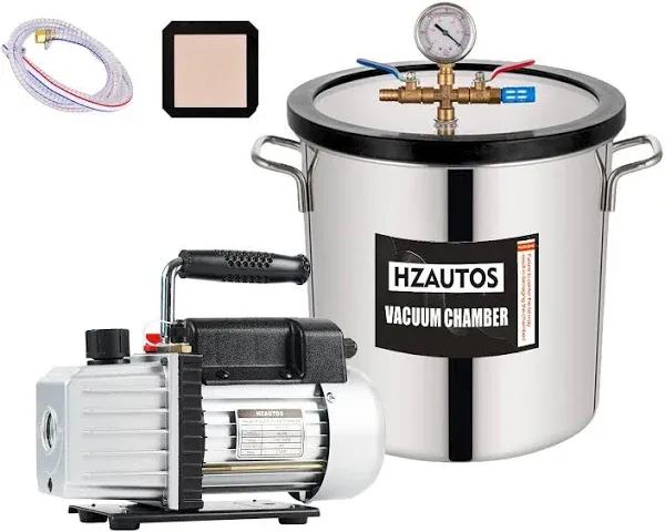 5 Gallon Tempered Glass Lid Vacuum Chamber with 4CFM 1 Stage Vacuum Pump for Stabilizing Wood, Degassing Silicones, Epoxies, Essential Oils, Without Oil