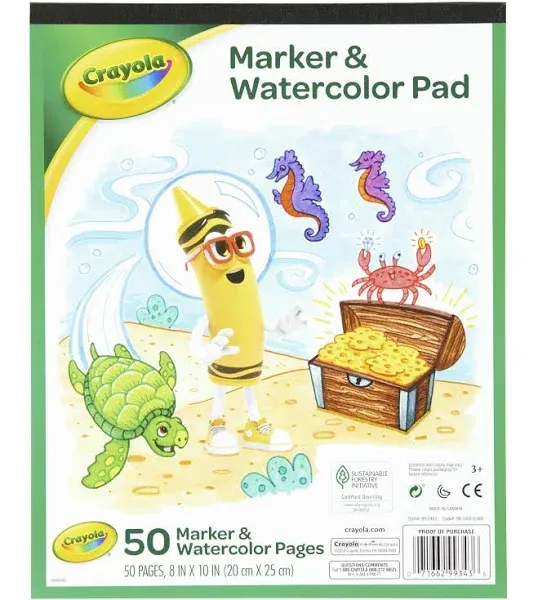 Crayola Marker & Watercolor Pad, 50 Blank Coloring Pages, Painting Paper, Art Supplies for Kids, Gifts