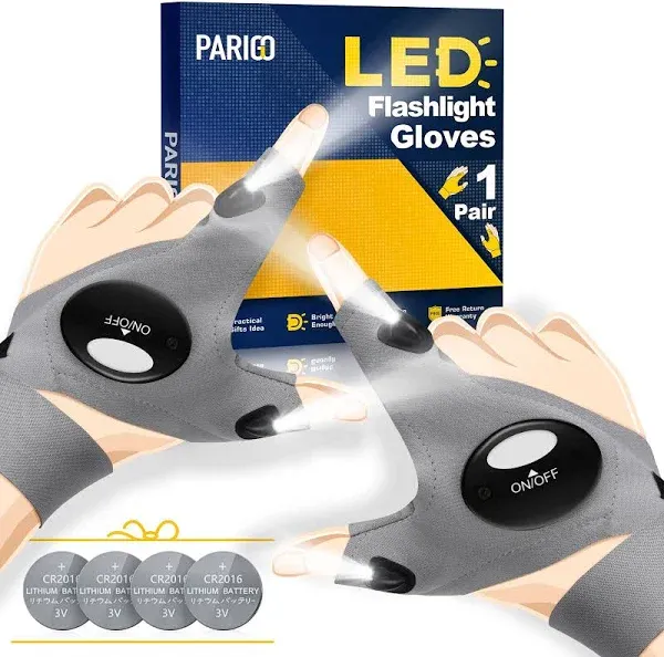 PARIGO LED Flashlight Gloves, Father Day Mens Gifts for Dad Husband Grandpa, Cool Gadget Christmas Birthday Gifts for Men Adults Him Boyfriend Guy