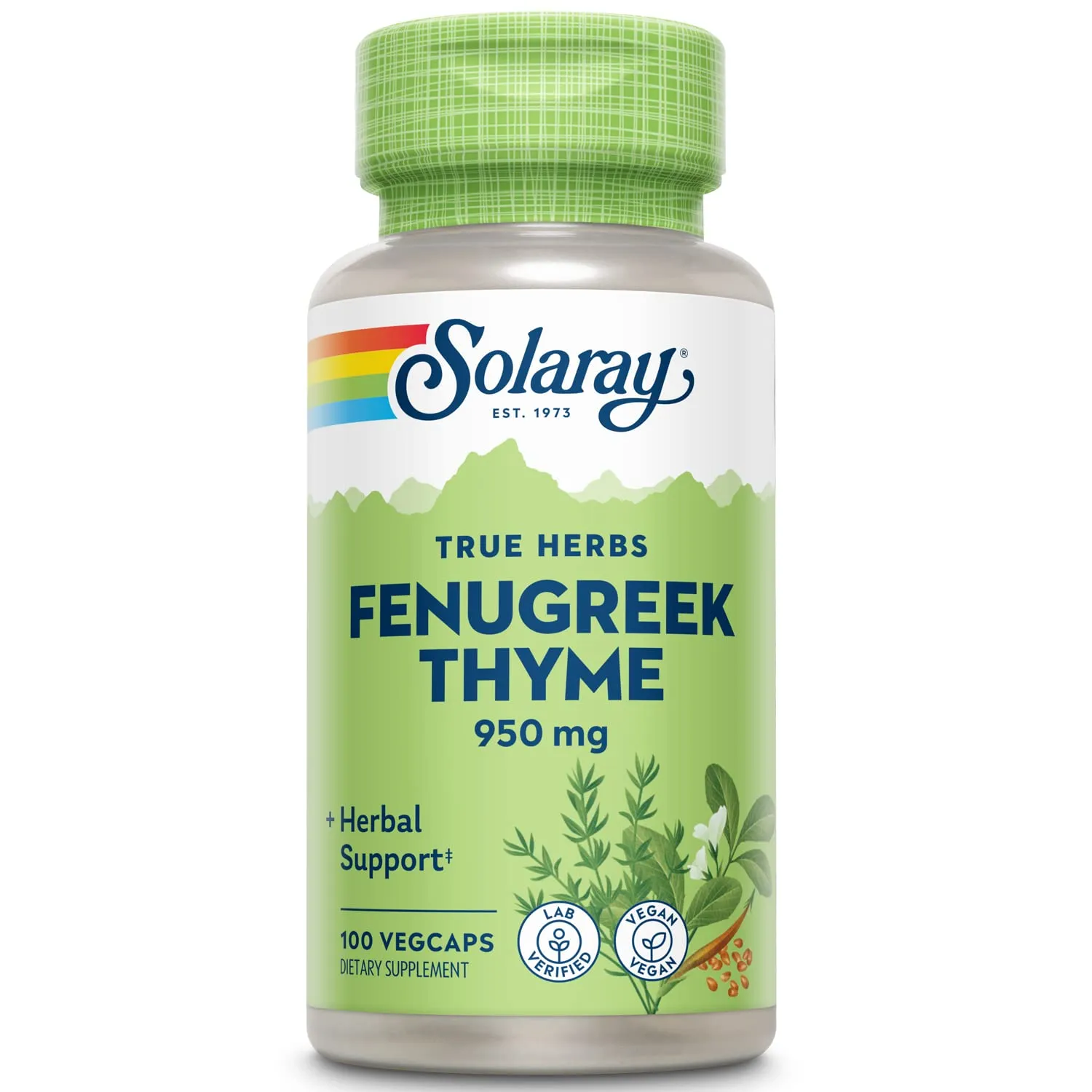 Solaray Fenugreek & Thyme 950 mg | Healthy Respiration & Digestion Support | 50 Servings | 100 VegCaps