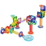 PicassoTiles Marble Run 45 Piece Travel Size Magnetic Tiles Building Blocks