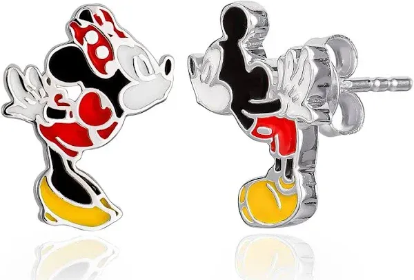 Disney Mickey and Minnie Mouse Kiss Mismatched Stud Earrings, Sterling Silver