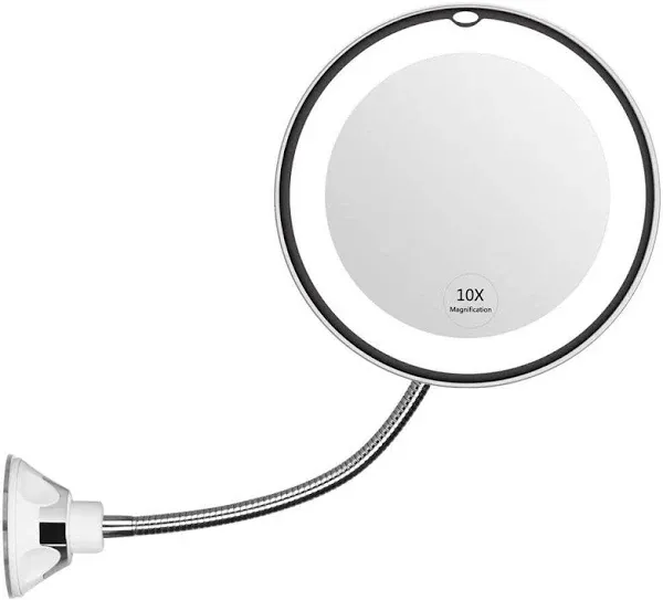 KEDSUM Flexible Gooseneck 6.8" 10X Magnifying LED Lighted Makeup Mirror, Bathroom Magnification Vanity Mirror with Suction Cup, 360 Degree Swivel, Daylight, Battery Operated, Cordless & Travel Mirror