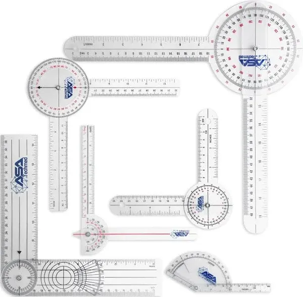 ASA TECHMED 6 Pcs 360° 12, 8 and 6 Inch Medical Spinal Goniometer Angle Protractor Angle Ruler