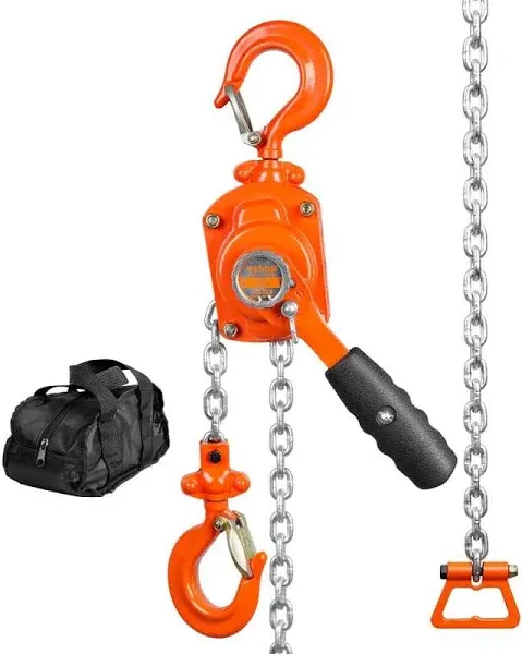 VEVOR Manual Lever Chain Hoist, 1/2 Ton 1100 lbs Capacity 10 FT Come Along, G80 Galvanized Carbon Steel with Weston Double-Pawl Brake, Auto Chain Leading & 360° Rotation Hook, for Garage Factory Dock