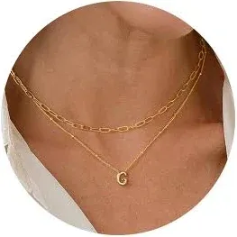 Turandoss Personalized Bubble Letter Necklace - Layered Gold Initial Tiny Small Pendent Necklaces for Women, Dainty Gold Initial Choker Paperclip Chain Necklace Gold Jewelry for Women Gifts