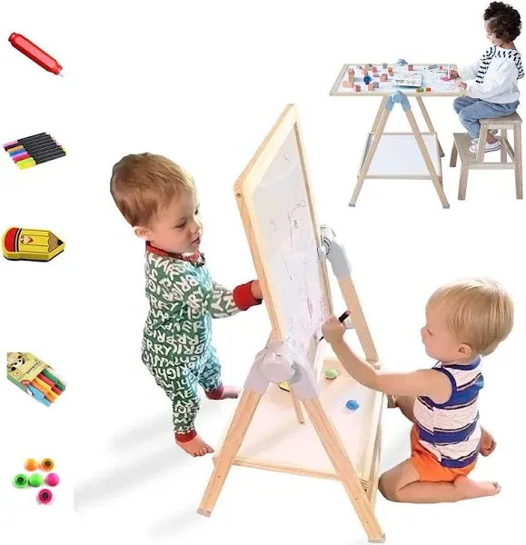 Art Easel, Deluxe Standing Easel Set, Adjustable Art Table, Dry Erase Board&amp;C...