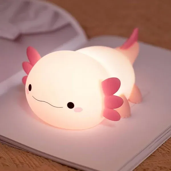 Pink Axolotl Night Light for Bedroom, Animal Silicone Nursery Night Lamp Touc...