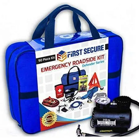 90 Piece Car Emergency Roadside Kit Tool Set w/Safety Kit for Women &amp; Men  Blue