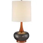 Andi Mid Century Modern Table Lamp 24.5&#034; High Hammered Bronze Ceramic Wood Off W