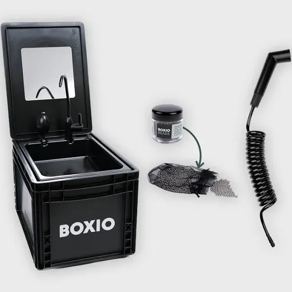 BOXIO - WASH Plus: Mobile Sink with Hand Pump, Shower Head, Mirror &amp; Cleaning...