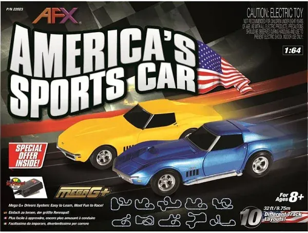 AFX America's Sports Car Chevy Corvette 32-Foot Mega G+ HO Slot Car Track Set