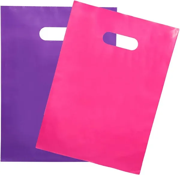 200 Pink & Purple Bags for Small Business 100 Pink and 100 Purple 1.5Mil 9"x12" Merchandise Bags Thick Glossy Retail and Shopping Bags with Die Cut Handles Boutique Bags