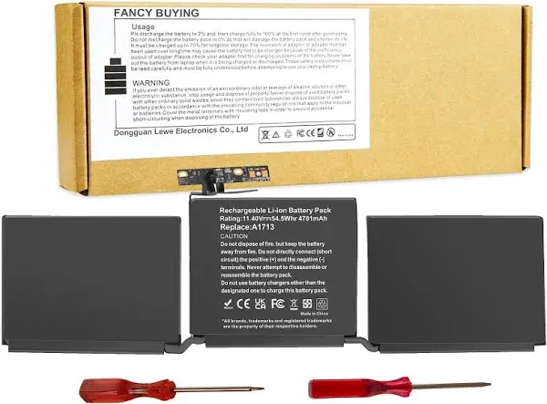 MacBook Pro A1708 Battery A1713 for MacBook Pro 13 Inch A1708 Late 2016 Mid 2017 (EMC 2978 3164), A2171 Laptop Replacement Battery for MacBook Pro 13 Inch A2159 (2019) A2289 (2020) A2338 (2020)