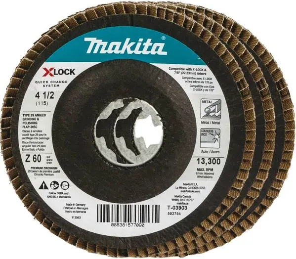 Makita X-LOCK 4-1/2 In. x 7/8 In. 60-Grit Type 29 Zirconia Angle Grinder Flap