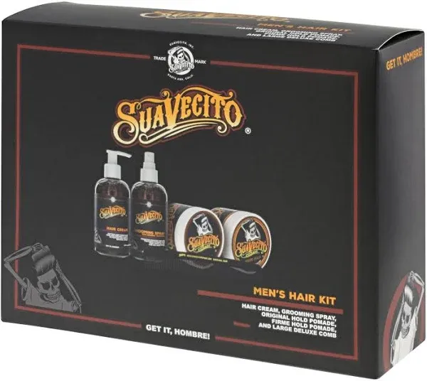 Suavecito Men's 5 PC Hair Kit - Original & Firme (Strong) Hold Medium Shine Pomade, Hair Cream and Grooming Spray, Large Deluxe Comb