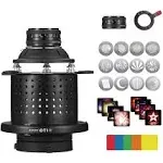 Soonpho Conical Optical Snoot for Portrait Cosplay Photography with 50mm Lens, 12 Gobo Kit, Color/Graphic Filters, Bowens Mount, EF Mount