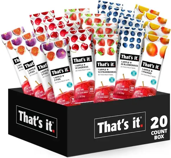 Fruit Bars Snack Gift Box (20 Pack) - 100% Natural, Gluten-Free, Vegan Fruit Snacks Variety Pack