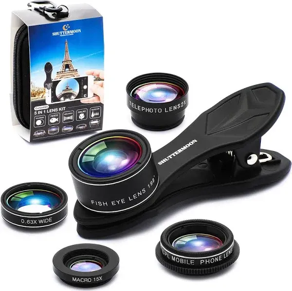 SHUTTERMOON Phone Camera Lens 5 in 1 Kit, 2XTelephoto Zoom Lens