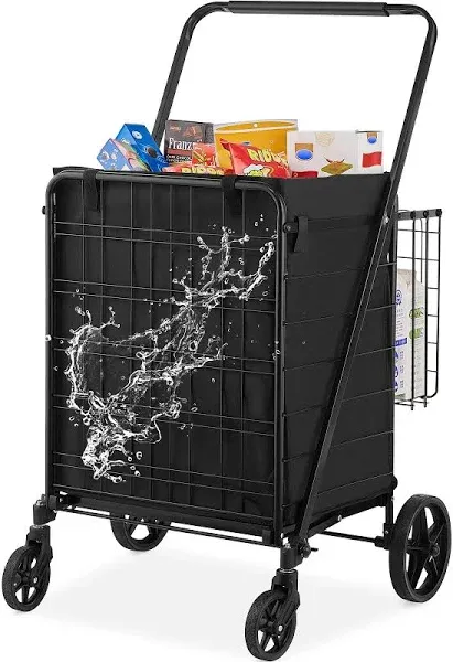 Folding Shopping Cart with Removable Waterproof Liner, 330LBS Large Capacity Jum