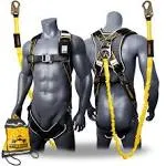 KwikSafety (Charlotte, NC) Scorpion Safety Harness w/Attached 6ft. Tubular Lanyard On Back | Osha ANSI Fall Protection | Internal Shock Absorbing