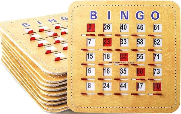 10-Pack Reusable Shutter Slide Bingo Cards with Shutter RED Slider