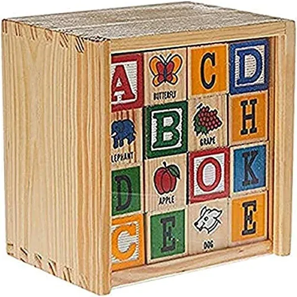 SCHYLLING ABC Wooden Alphabet Blocks set of 48 Letters Numbers Pictures Words