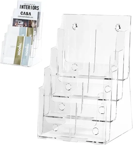 Bed Bath & Beyond Acrylic Clear Literature Holder Brochure Display Stand for Office Paper Filing and Magazine 4-Tier