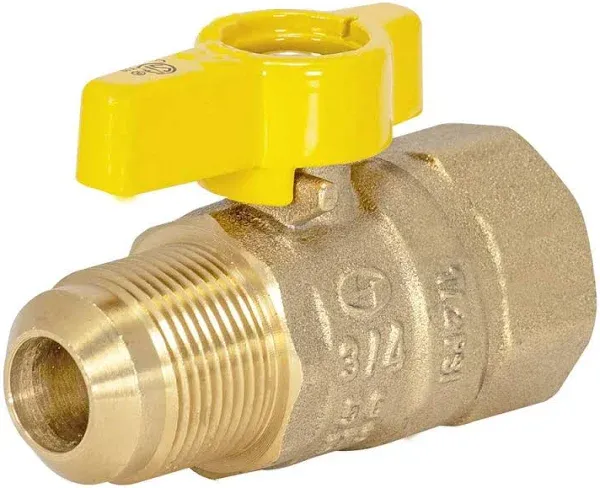 Eastman Brass Straight Gas Ball Valve Connector with Quarter-Turn Lever Handle, 3/4 Inch FIP x 15/16 Inch OD Tube, 60005