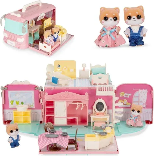 Camper Van Playset Pretend Play Dollhouse with Tiny Critters