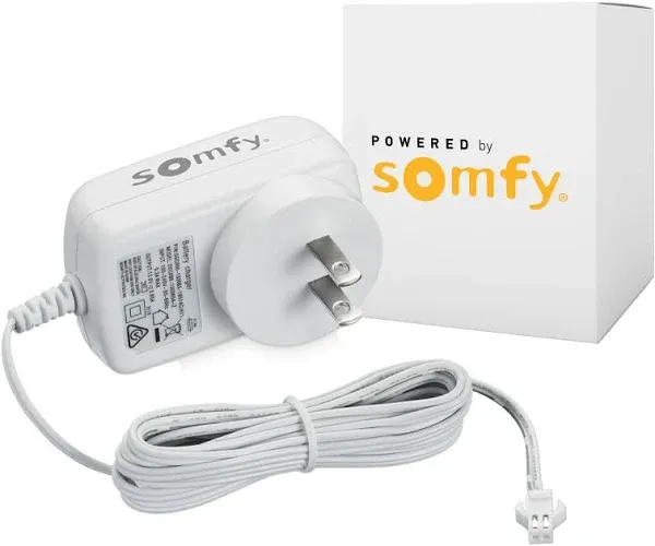 Somfy Sonesse Charger Plug-in for ST30 & R28 Motors - Compact Lithium-ion, 8-Hour Charge, 100-240V Input, 13.3V Output, Extended Cable - #9020672